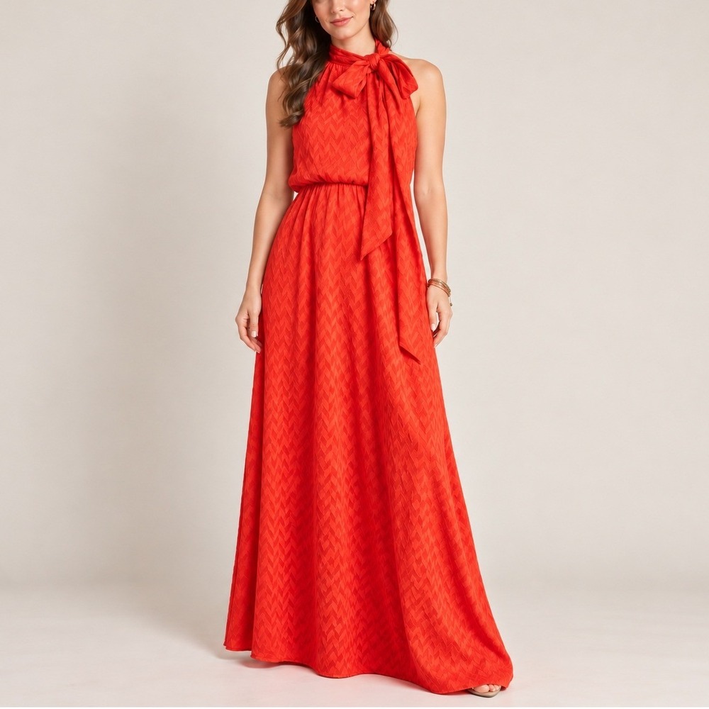 Sachin & Babi Cecelia Tie Neck Maxi Dress 8 Red Halter Bow Anthropologie
